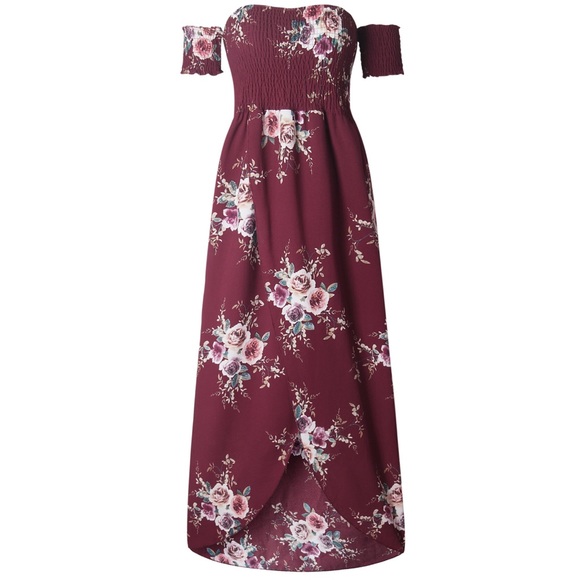 HP! Vacation Ready wine floral off shoulder dress - Picture 6 of 8